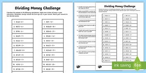 Dividing Money Challenge Worksheet