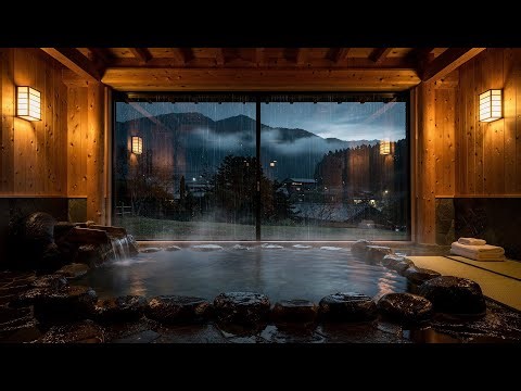 10 Hours Japanese Onsen Rain 🌙♨️4K HD | Healing Ambience for Deep Sleep