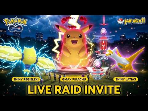 ​🔴 POKEMON GO LIVE: GMAX Pikachu Raid Invite | Regieleki, Mega Houndoom, Shadow latias | Parasx11