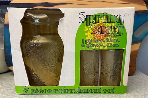 Vintage Anchor Hocking Amber Pitcher & Glasses Set - Spring Song Design New in Box - Etsy