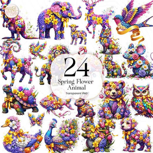Spring Flower Animal PNG Clipart Bundle – Cute Floral Animals for Spring & Easter Decor, Kids Art, Nursery PNG, SFA01 - Etsy Ireland