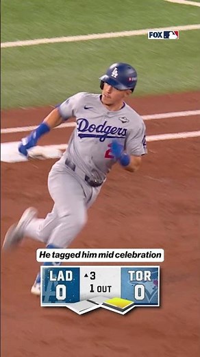 Tommy Edman was tagged mid celebration after hitting double 😶 #mlb #Dodgers #worldseries