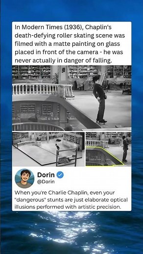 In Modern Times (1936), Chaplin's death-defying roller skating scene was filmed with a matte paintin