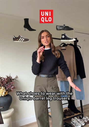 The shoes I wear with my Uniqlo barrel leg trousers! For sizing, I wear an XS in the khaki green barrel leg trousers, I’m 5ft 6 for an idea of the length on me. They also come in a longer length as well and can also be tailored by Uniqlo (both instore and online) I wear a small in the Uniqlo black Milano ribbed crew neck sweater (I have these now in the black, navy, beige, brown, grey and cream) they’re so good, a great wardrobe staple and such a handy basic for everyday wear! Uniqlo barrel leg 