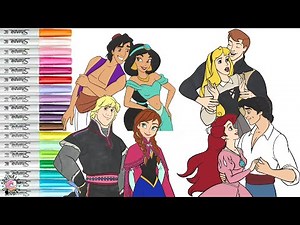 Disney Princess Coloring Book Compilation Aurora Phillip Aladdin Jasmine Ariel Eric Anna Kristoff