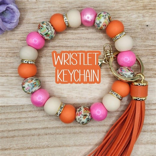 WRISTLET Keychain-beaded Bracelet Keychain "floral Owls" - Etsy