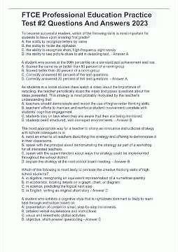 FTCE Professional Education Practice Test 2 Questions And Answers 2023 video