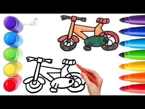 How To Draw cute Bicycle Drawing, Painting & Coloring For Kids and Toddlers_ Child Art 🐋🌈🎨