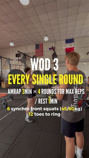 CrossFit Angers | Compétition interne WOD 3 : Every single round RX : AMRAP 3min × 4 rounds REST 1min 6 synchro front squats (45/60kg) 12 toes to ring SC... | Instagram
