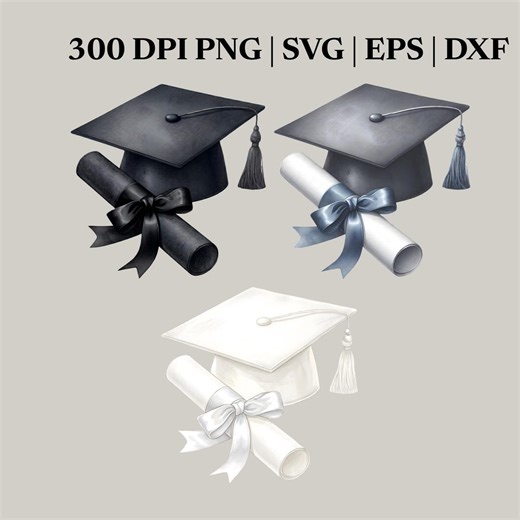 Graduation Cap Clipart Bundle Png Svg Eps Dxf | Mortarboard Diploma | Class of 2026 Grad Hat Design | Cricut Sublimation | Instant Download