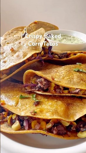 Crispy Baked Corn & Black Bean Tacos #vegetarianrecipes #tacos #cornrecipe