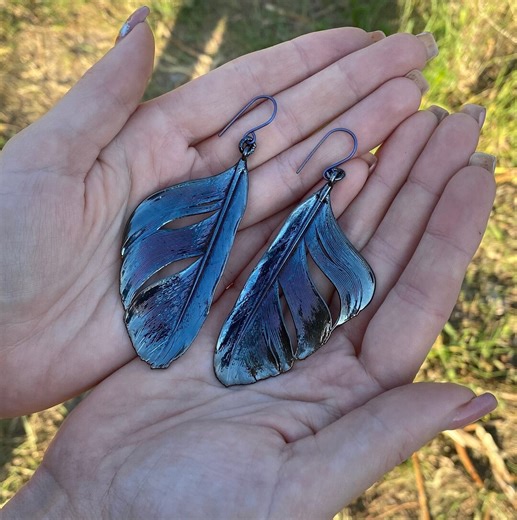 Wiccan Jewelry: Real Natural Feather Electroformed With Pure Ruthenium Finishing - Etsy