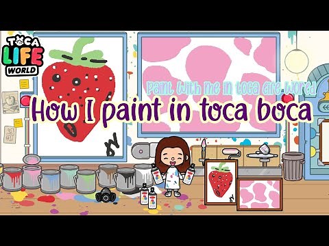 How I paint in toca boca ~ strawberry painting & cow print painting | toca life world #paintwithmon