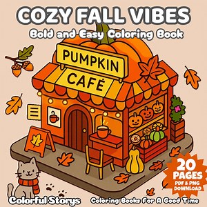 Cozy Fall Coloring Pages | 20 Printable, Bold and Easy (instant PDF and PNG Download) - Etsy