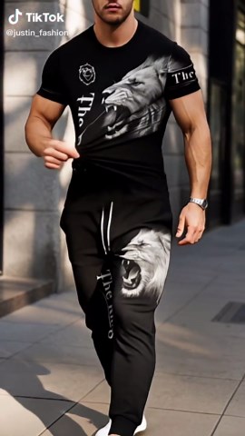 Men's 3D Lion Print Sports Set ❤️ #mensfashion #tiktokshopfalldealsforyou #sportsset #twopieceset #casualoutfits