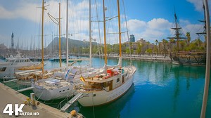 Barcelona Port Area Walking Tour in Spain (4K)