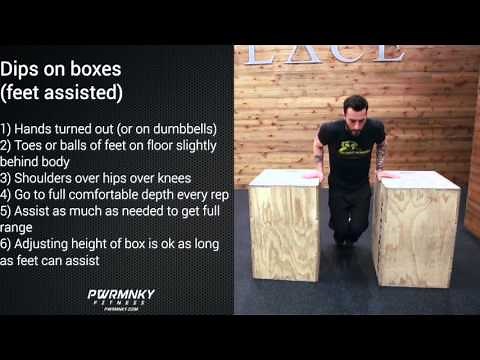 MONKEY METHOD\nDips on boxes \n(feet assisted)
