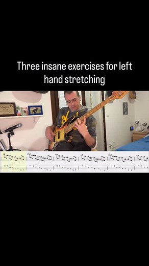 Three insane exercises for left hand stretching. I practice this kind of exercise a lot especially because I play fretless #basslessons #basslesson #bass #bassplayersunited #bassplayers #bassisti #fender #fenderjazzbass | Igor Sardi Bass