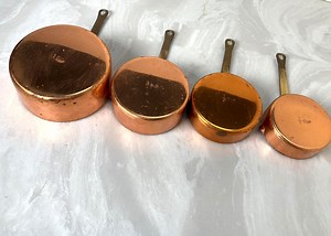 Antique French Copper Measuring Cup Set of 4 | Vintage Mini Pots Pans Saucepans With Brass Handles Farmhouse French Country Kitchen Rustic - Etsy