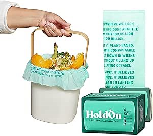HoldOn Small Trash Bags 4 Gallon - 100 Plant-Based Garbage Bags for Small Trash Bins - Trash Bags for Kitchen Bin (2-pack, 100 bags), 1.0 Count, (HO#4G_2PK)