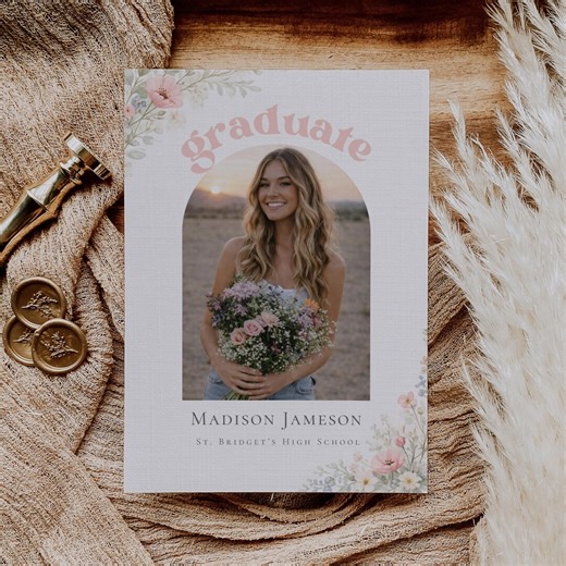 Wildflower Graduation Invitation Template Editable Photo Grad Invite 2026 Blush Floral Senior Girl Party Invite Digital Download - Etsy