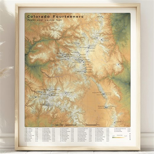 Colorado 14ers Wall Map | Fourteeners Map Poster - Etsy