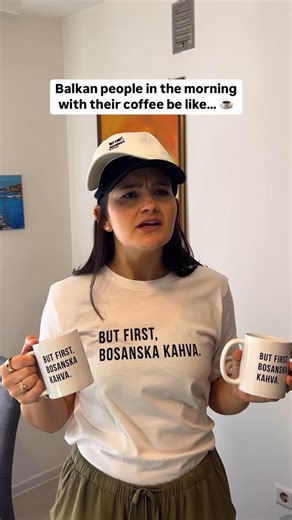 Elizabeth Mineman & Senahid Šarić on Instagram: "Whatever you do… don’t touch my morning ćejf☝️☕️狼 Anyone else like this?? ‍♀️‍♂️藍 If this is you in the mornings too, check out @balkanbred’s “But First, Bosanska Kahva” collection in the  in our bio!  (Discount code ES15 for an extra 15% off your order!) *ad #balkan #bosnian #bosniancoffee #butfirstcoffee☕ #morningvibes☀️ #balkanmemes #balkancitati #comedyreels"
