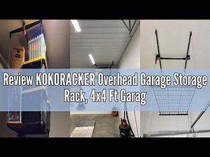 Review KOKORACKER Overhead Garage Storage Rack, 4x4 Ft Garage Ceiling Storage Lift, Heavy-Duty Ceili