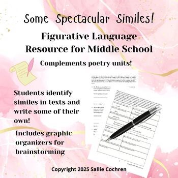 Some Spectacular Similes! Figurative Language Resource for 6th 7th 8th Grade