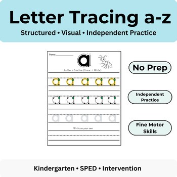 Letter Tracing Lowercase a–z | Handwriting Practice (SPED, No Prep)