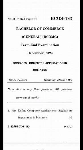 BCOS 183 Previous Year Question Paper December 2024 | BCOS 183 Important Questions