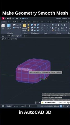 How to Make Geometry Smooth Mesh in AutoCAD 3D #shorts