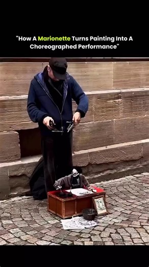 sci || tech || history on Instagram: "Creating art with marionettes turns painting into a live performance rather than a direct act of drawing. Instead of holding a brush by hand, the artist controls a string-operated puppet from above, with brushes, ink pads, or sponges attached to the marionette’s limbs. Every movement of the control bar transfers motion through the strings, guiding how the puppet touches the canvas. Gravity plays a key role here. The weight of the marionette’s arms, legs, and