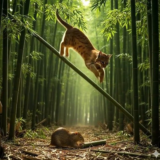 Wildcat Hunts Mouse! A Deadly Chase in the Bamboo Forest. #6 #Shorts