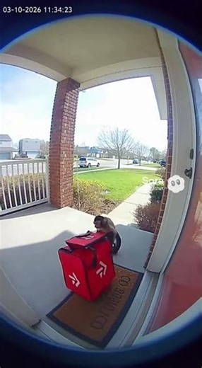Monkey steals food from porch right after door dasher places it