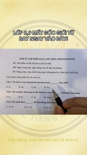 30s phá đảo In On At trong đề thi tiếng anh vào 10 #loptienganhsunny #onthivao10 #tienganhcobaongoc #tienganhthaysunny #tienganh