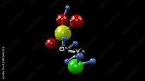 Vitamin B2 molecule. Molecular structure of taurine, uric acid. Alpha channel.