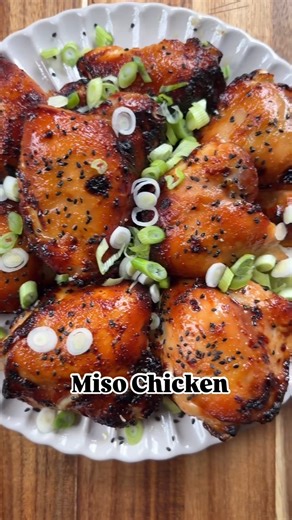 SAVE my MISO CHICKEN RECIPE for a quick and easy weeknight meal! 🍗✨ RECIPE BELOW. Your new weeknight favorite! Miso Chicken: • ⅓ cup sake • ⅓ cup mirin • 3 tablespoons granulated sugar • ⅓ cup white miso paste • 8 bone-in chicken thighs, skin removed • Sesame seeds & scallions to garnish Instructions: • To a small sauce pan add sake and mirin. Bring to a low boil and reduce to a simmer. Let simmer for 2 minutes to allow the alcohol to burn off. Add the sugar and miso and whisk until smooth. Rem