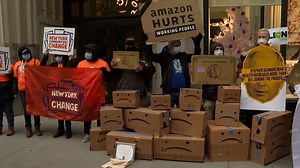 Video. Protesters air Amazon gripes outside Jeff Bezos' NYC apartment block