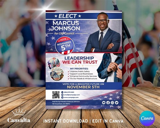 Editable Campaign Flyer | Political Flyer Template | Vote Flyer | Election Advertisement | Canva Template - Etsy
