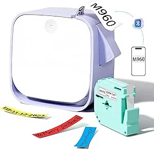 Vixic Label Maker Machine, Bluetooth Labeler, Inkless & Portable Min Label Maker, 12mm 0.47'' Labeling Tapes, Easy to Use, Multiple Icons for Home School Organizing, Rechargeable, M960 Purple