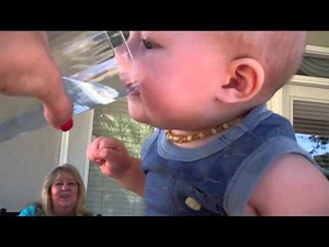 Cute Baby Learns To Drink Water Out Of Glass