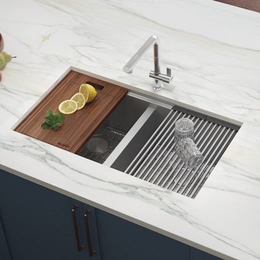 Ruvati 33-inch Workstation Ledge Rounded Corners 50/50 Double Bowl Undermount Kitchen Sink - RVH8351 - Ruvati USA