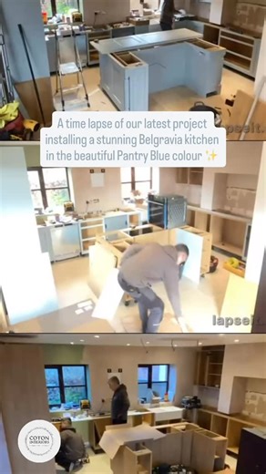 Coton Interiors on Instagram: "A time lapse of our latest project installing a stunning Belgravia kitchen in the beautiful Pantry Blue colour ✨ This customer has also added something extra special to this space… 👀 Make sure you’re following us and keep an eye out for our next video revealing what they’ve added! ✨ Expert kitchen fitter specializing in premium brands including STORI, Neff, Bosch, Quooker, and Rangemaster. Bringing dream kitchens to life with precision and style. ☎️01785 560171 / 