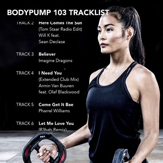 You lift the weight while the music lifts you. Our BODYPUMP 103 tracklist is here - what’s your #1? lesmills.com/findaclass | BODYPUMP