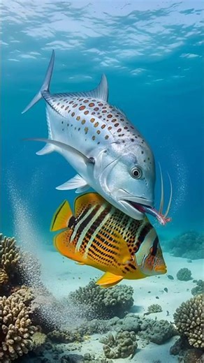 Blue Blitz | Trevally vs. Giant Coralfish #shorts