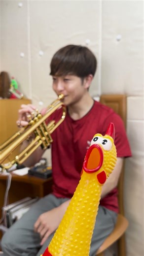 [Chicken & Trumpet] We tried playing "When the Saints Go Marching In!" #trumpet #trumpet