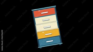 Filing cabinet graphic animation. Alpha channel. Transparent background motion design. 4K resolution