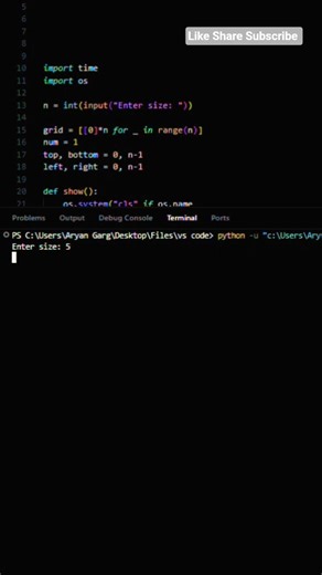 89/100—Python Code [🌀 Animated Number Spiral] #codequest.#coding #python #cursor #ytshorts