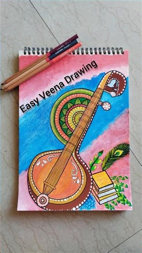Beautiful Veena Drawing 🎨 | Easy Indian Traditional Art | Step by Step